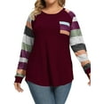 thumbnail image 3 of ZXSXSY Women Plus Size Round Neck Long Sleeves Colorblock Tunic Shirt, 3 of 4