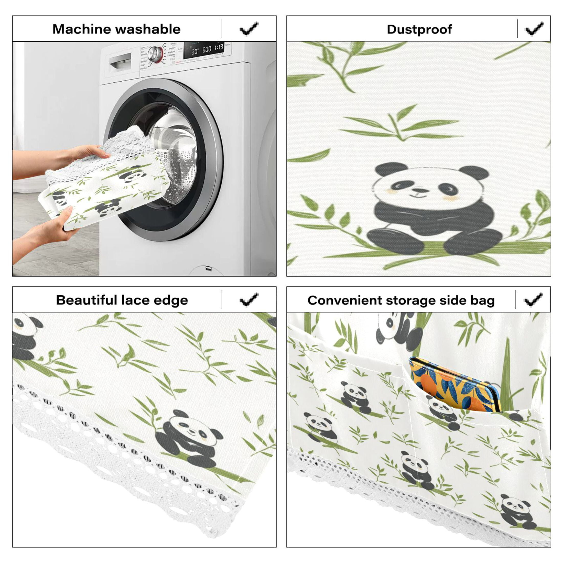 Lovely Panda with BambooWasher and Dryer Covers Dust-Proof and Oil Resistant Fridge Cover with 4 Storage Pockets Washing Machine Top Cover for Laundry Kitchen Home 51.2 x 22 In