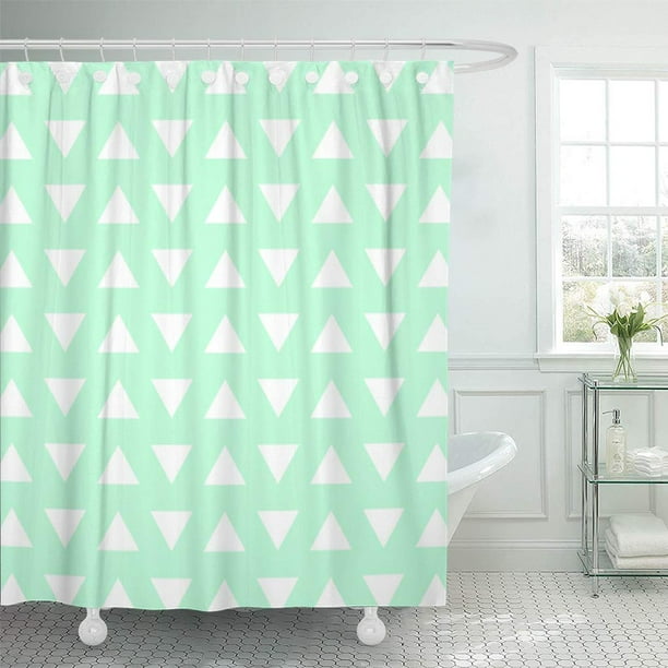 YUSDECOR Light Mint Green and White Geometric Pale Pastel Patterns Bathroom Decor Bath Shower Curtain 60x72 inch