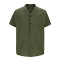 thumbnail image 4 of Wyobmus Men's Linen Shirt Comfort Short Sleeve Button Down Flat Shirt Solid Turndown Collar Casual Shirt With Front Pocket M-3Xl Olive Green, 4 of 7