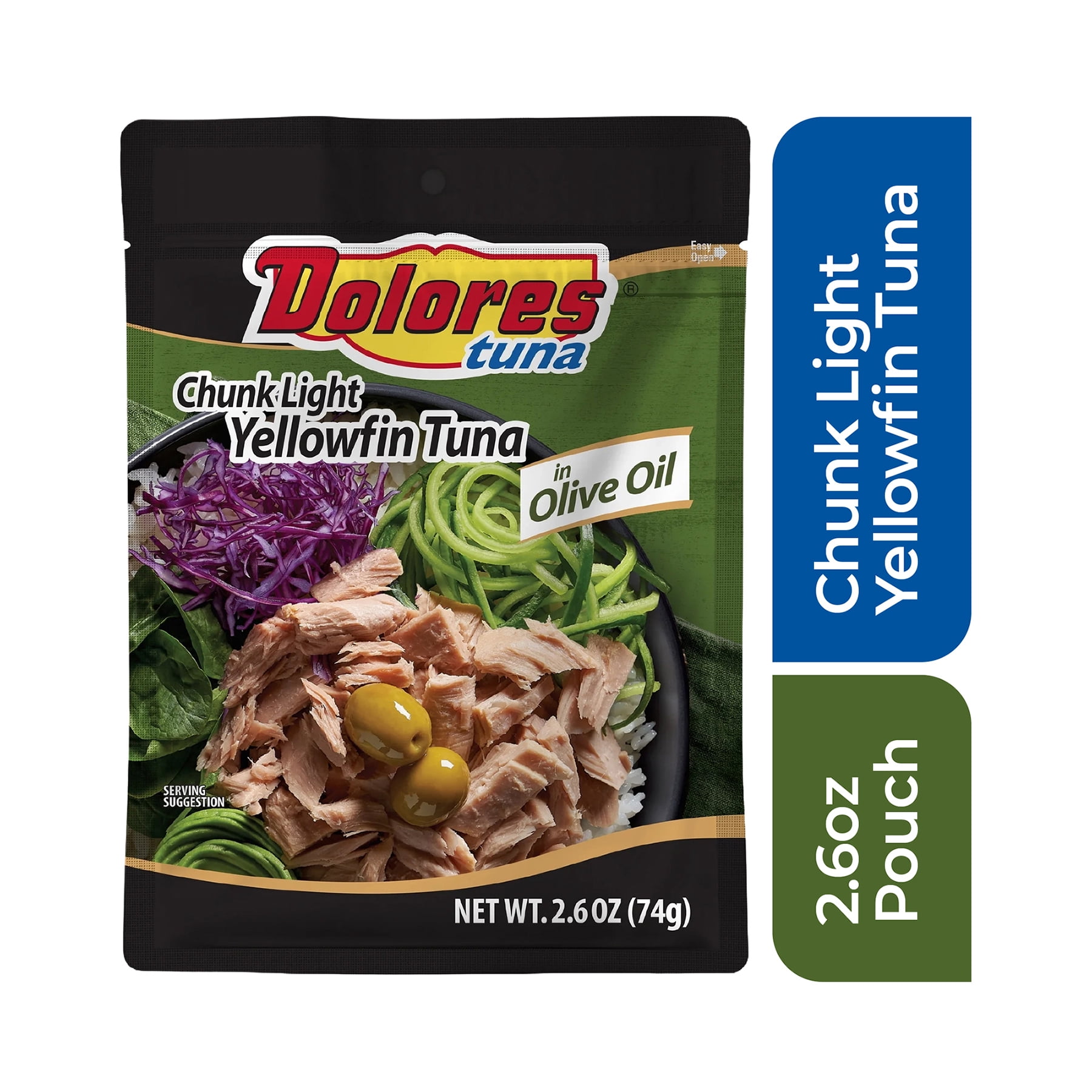 (4 pack) Dolores Chunk Light Yellowfin Tuna in Olive Oil, 18g Protein, 2.6 oz Pouch