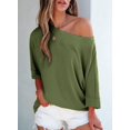 thumbnail image 3 of Camiseta EVALESS de manga 3/4 con cuello de barco y cuello de murciélago con un solo hombro, verde, 3 of 5