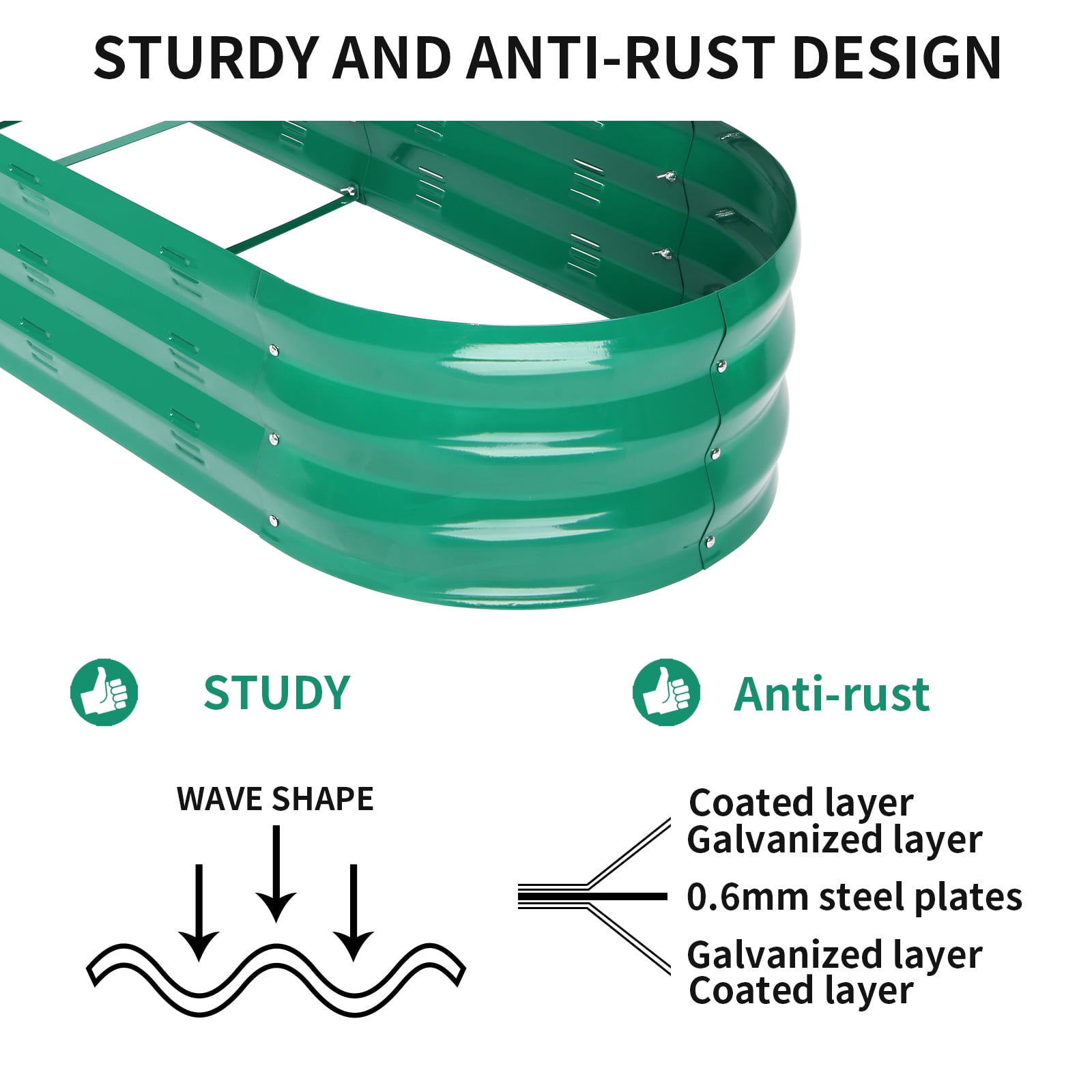 Nana Guard Raised Garden Bed Galvanized Metal Planter Box Outdoor, 67"D x 20"W x10"H, 7 Cu. ft. Green