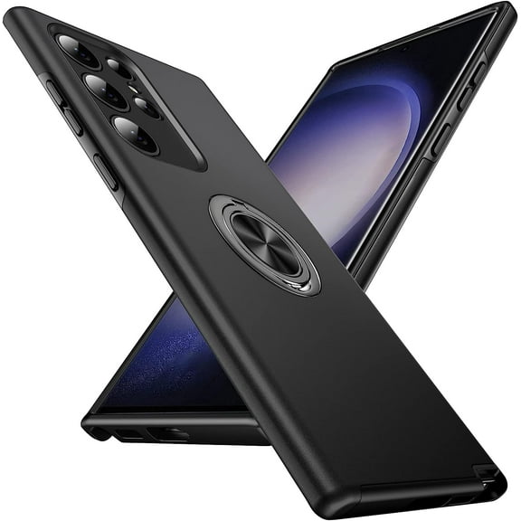 Hidden Series Galaxy S23 Ultra Case 5G,[No Fall-Off Kickstand] 360°Metal Ring, 15Ft Military Grade Shockproof Protective Phone Case Designed for Samsung Galaxy S23 Ultra, Black