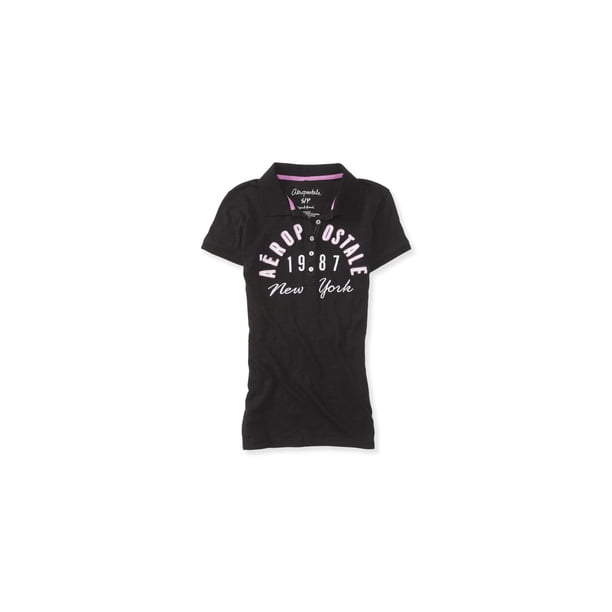 Aeropostale Womens 1987 New York Polo Shirt, Negro, Mediano Aeropostale Polo