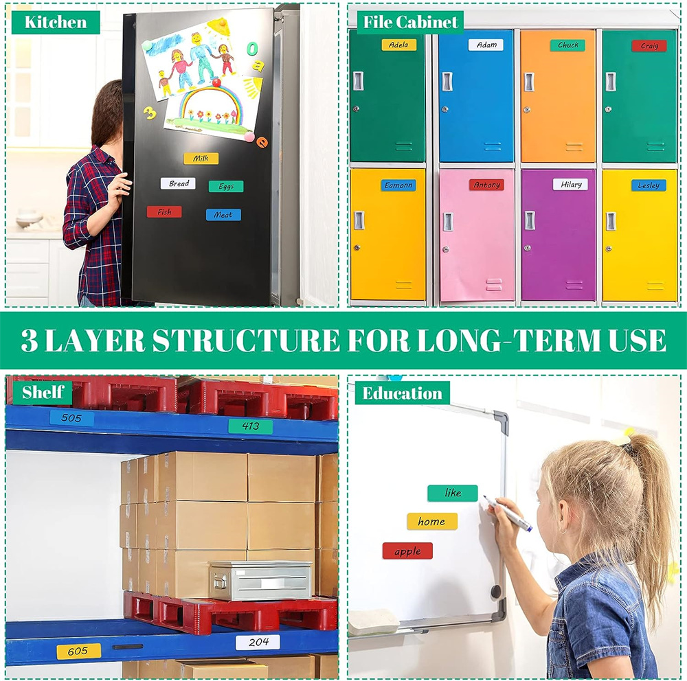 NOGIS 60 Pack Dry Erase Magnetic Labels Magnets Sticker Reusable Magnetic Name Tags Waterproof Magnetic Label Stickers for Classroom Office Whiteboard Fridge Cabinet Shelf, 5 Colors, 1 x 3 Inch