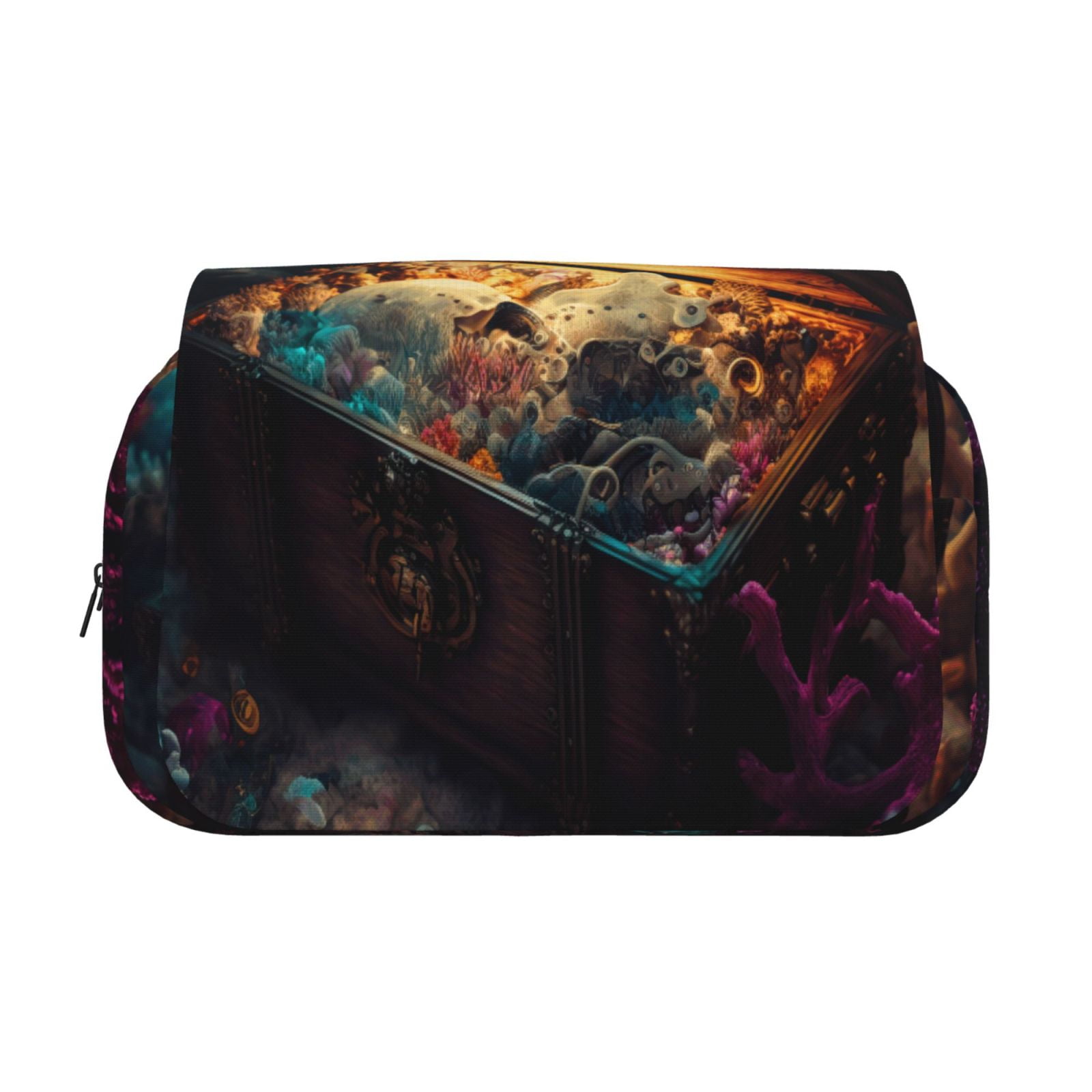 Rateoe Underwater Treasure Chest Pattern Double Clamshell Pen Case, Storage Organizer with Two Zipper Compartments– Holds Up to 50 Pencils & Pens