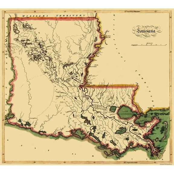 Historic State Map - Louisiana - Carey 1814 - 25.5 x 23 - Vintage Wall Art