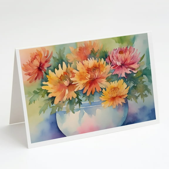 Chrysanthemums in Watercolor Greeting Cards and Envelopes Pack of 8 7 in x 5 in
