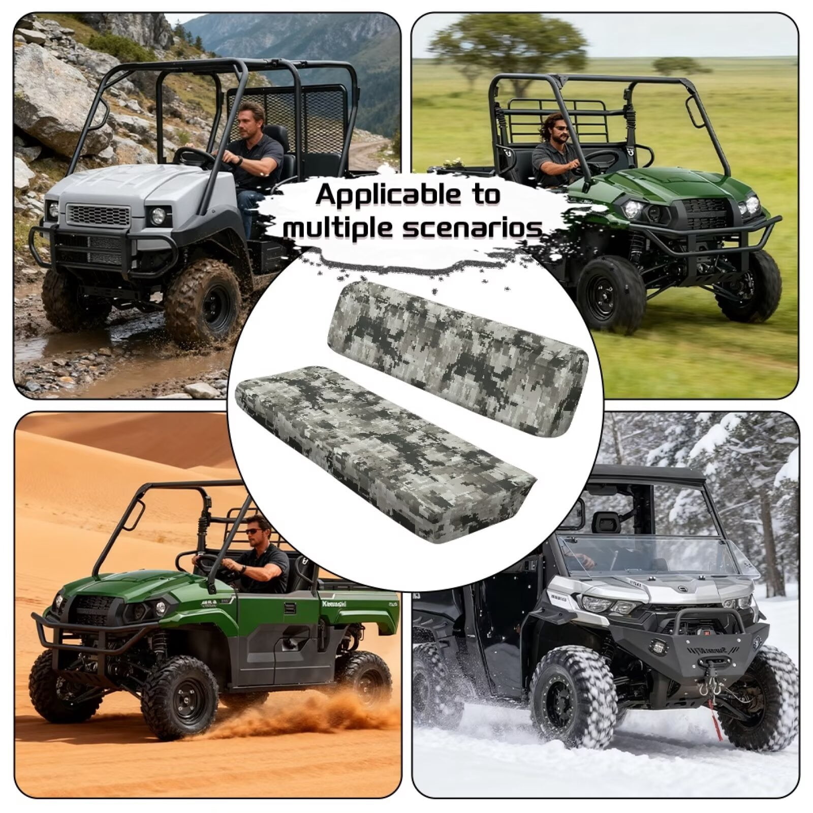Binienty Grey Camo UTV Bench Seat Covers Compatible With Kawasaki Mule 3000 3010 3020, Easy to Install Anti-scratch Polyester UTV Seat Cover Set for Mule 4000 2009-2023 2025 2 Passenger Seats