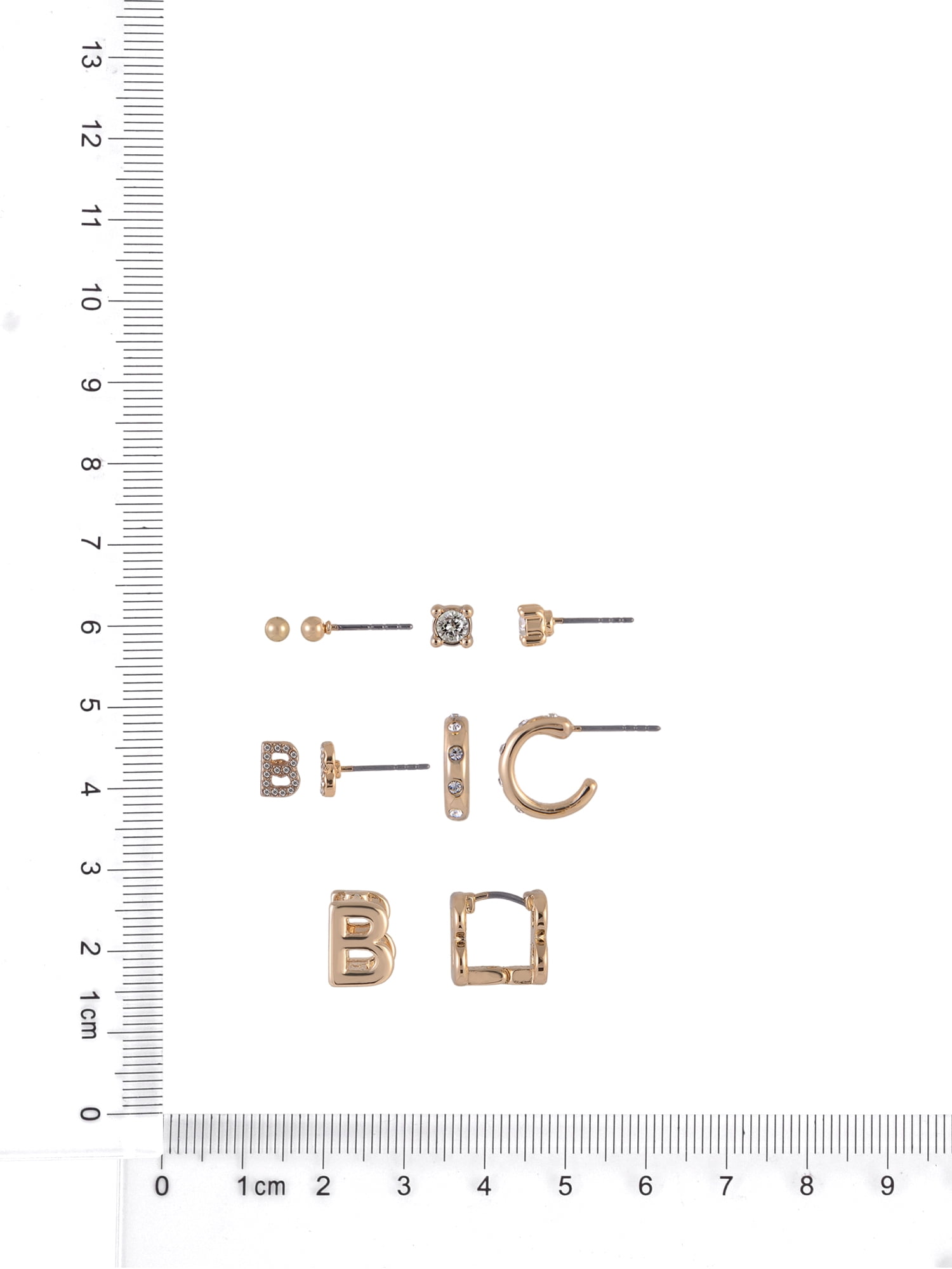 Time and Tru Goldtone 5pc Crystal Studs Hoop Initial "B"Earring Set