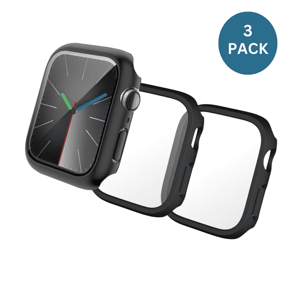 3 Pack Qixxronics for Apple Watch Series 6 40mm Black Case Built-in Tempered Glass Screen Protector
