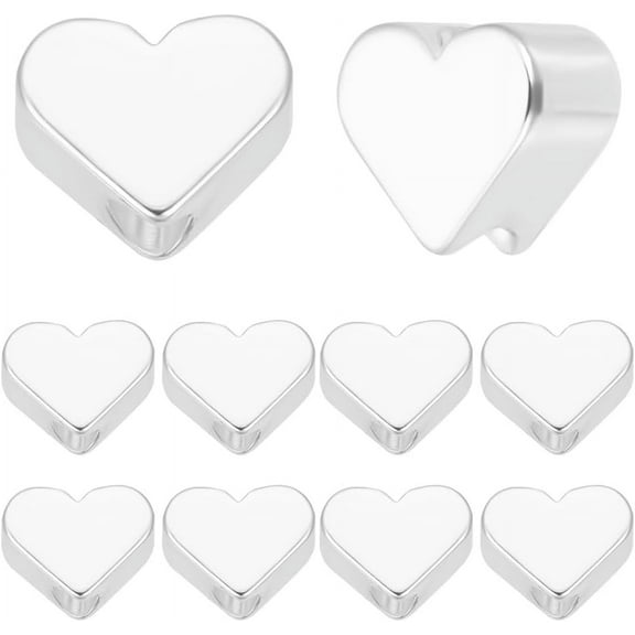 1 Box 50Pcs Metal Heart Beads Bulk 925 Sterling Silver Plated Heart Spacer Beads Metal Love Hearts Charms Loose Beads
