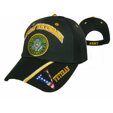 Official US Army Licensed Army Veteran & Emblem Black Cap Hat