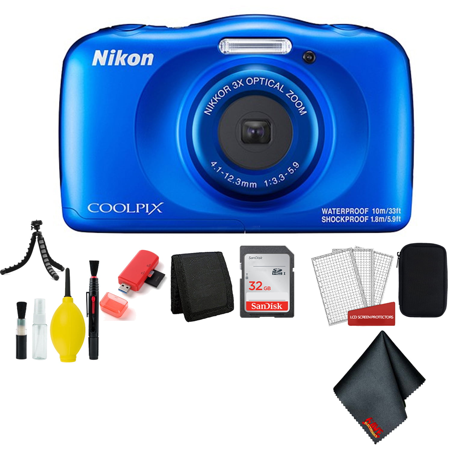 Hamburger Snikken Bevriezen Nikon Coolpix W150 Wi-Fi Rugged Waterproof Digital Camera (Blue) 13.2 MP  Bundle with 32GB Sandisk Memory Card + Floating Strap + Carrying Case +  More (Intl Model) - Walmart.com