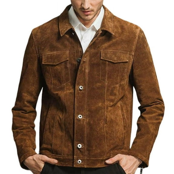 Men's Fashion Stylish Brown 100% Genuine Suede Leather Lightweight Soft Satin lining Jackets for Men - XS Size