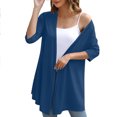 thumbnail image 1 of Womens Open Front Long Cardigans 3/4 Sleeve Flowy Lightweight Cardigan Tops Draped Ruffle Soft Outwear Blouse Dark Blue, L, 1 of 7