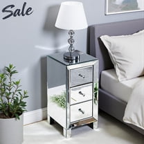 Tcbosik 3-Drawer Mirrored Nightstand, Modern End Desk Bedside Table for Bedroom, Living Room, Silver, 11.81"L x 11.81"W x 23.62"H