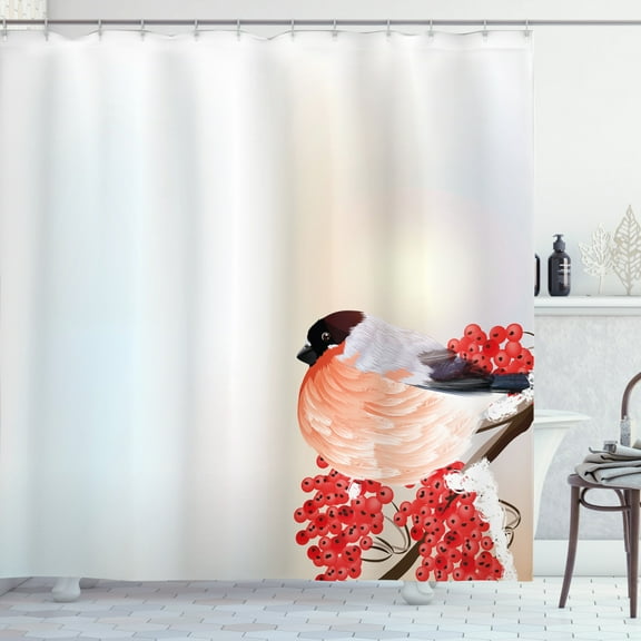 Ambesonne Rowan Shower Curtain, Christmas Themed Nature, 69"Wx70"L, Salmon Red Brown