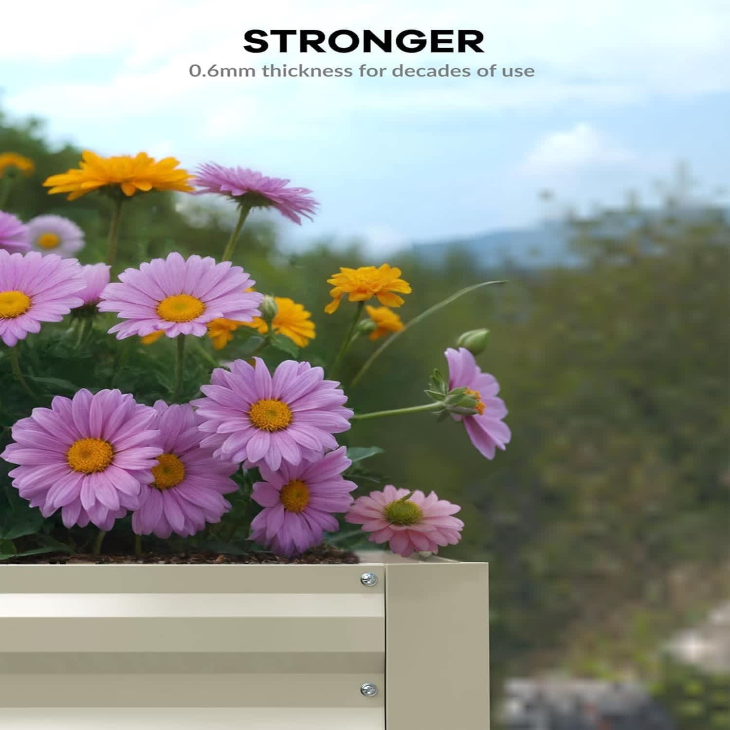 EastVita 6ft x 3ft x 2ft Rectangular Raised Garden Bed, 0.5mm Galvanized Color Steel Planter Box, Beige