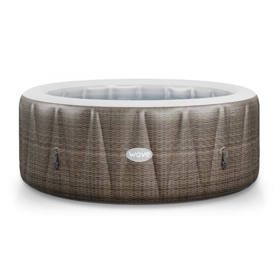 Wave Atlantic 4-Person Round Inflatable Hot Tub | 110-Jet Massage & Eco Heater | Brown Rattan