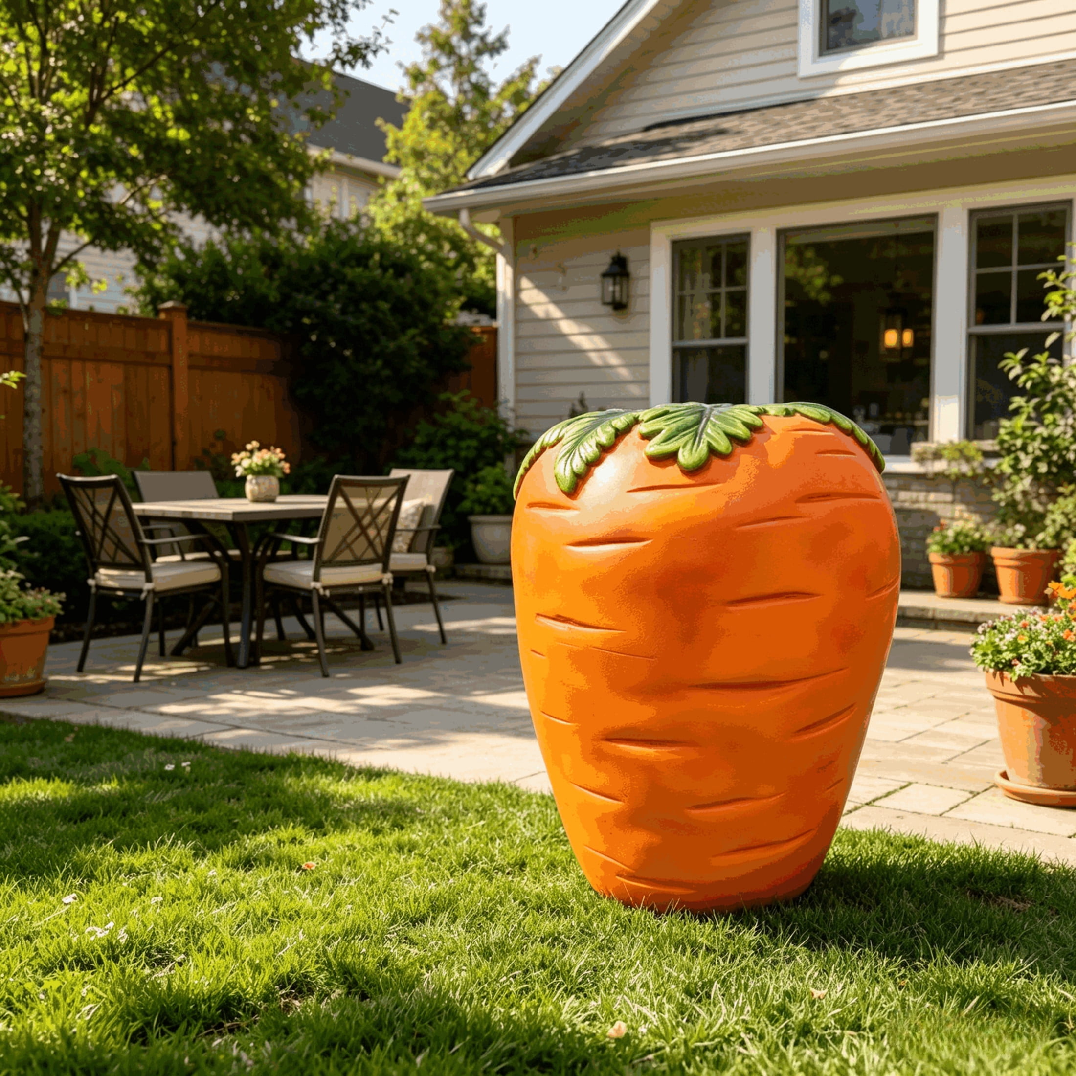Noble House Carrot Stool, Cute Fairy Decorative Statue, Outdoor Creative Figurine Seat for Patio, Garden, Orange