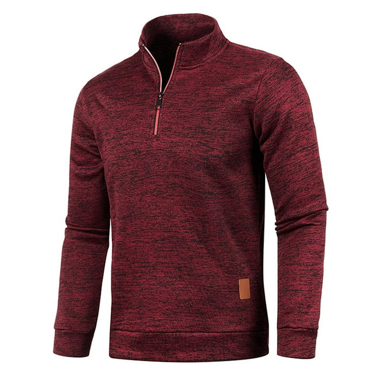 Hfyihgf Men\'s Quarter Zip Pullover Fleece Lined Long Sleeve Lightweight  Thermal Henley Shirts Stand Collar Comfy Golf Running Sweatshirts(Wine,XL)