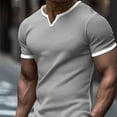 thumbnail image 2 of Men Short Sleeve V Neck Patchwork T Shirts Casual Solid Color Waffle Tops Tee, 2 of 11