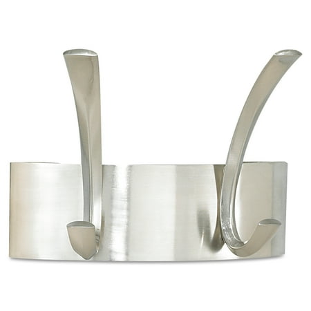 Safco Metal Coat Rack, Steel, Wall Rack, Two Hooks, 7w x 4-1/2d x 5-1/4h, Silver