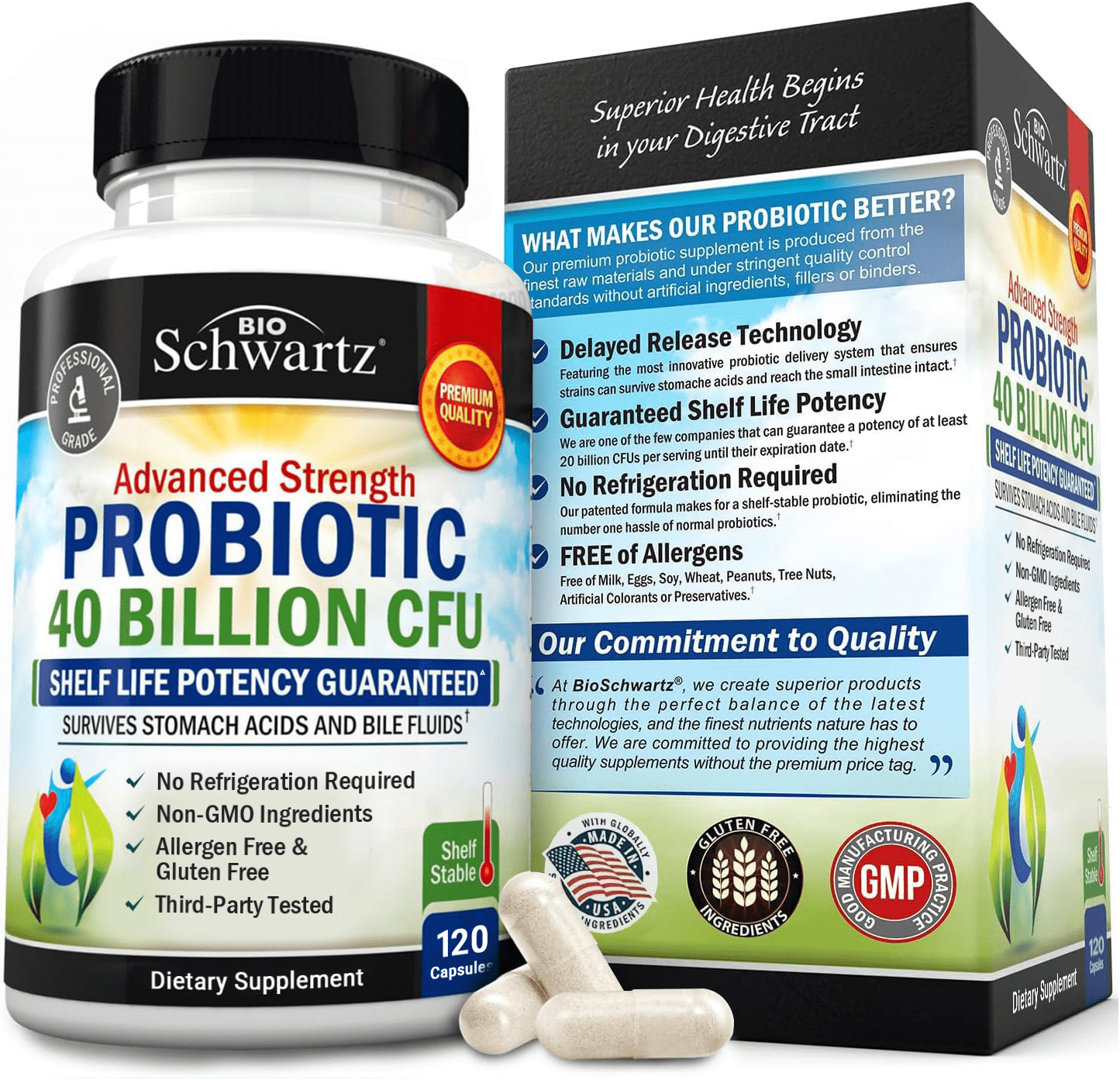 Bioschwartz Daily Probiotic Supplement 40 Billion CFU, 120 Ct