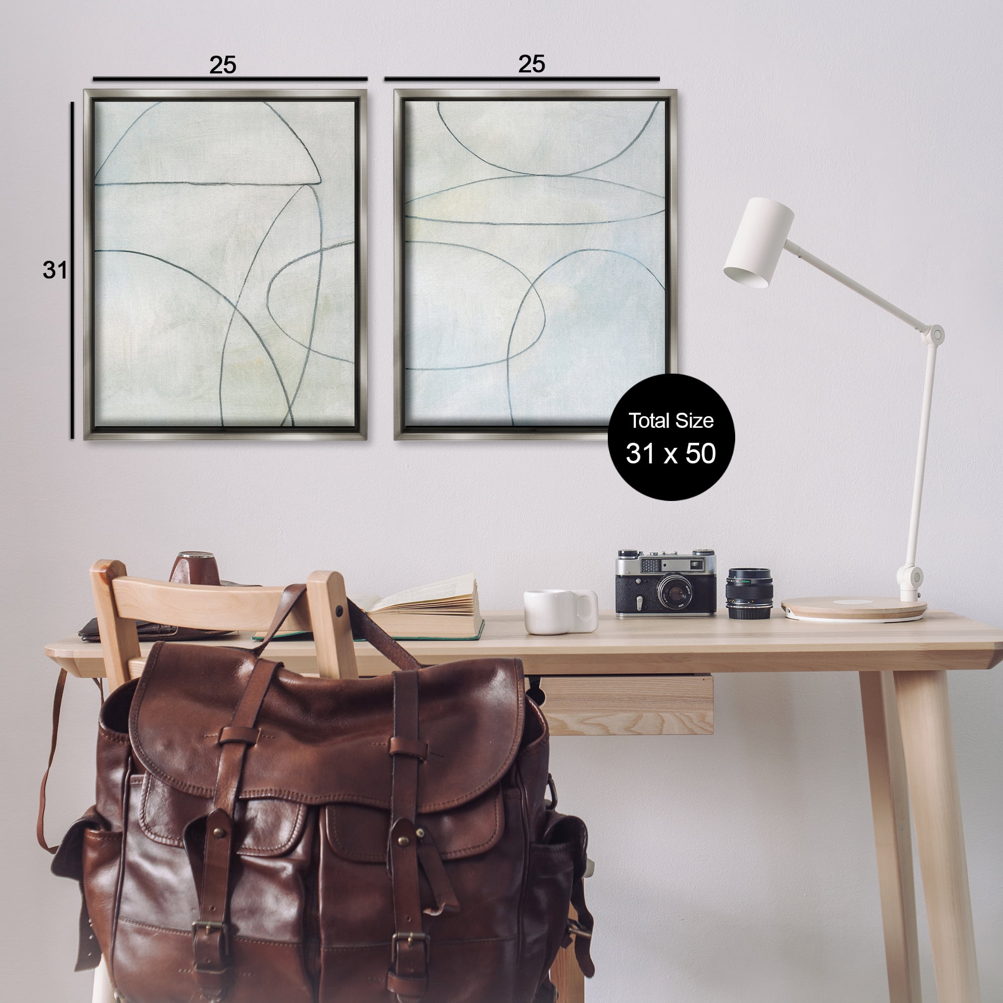Stupell Industries Simple Abstract Pencil Shapes Abstract Drawing Gray Floater Framed Canvas Art Print Wall Art, 31 x 25, Set of 2