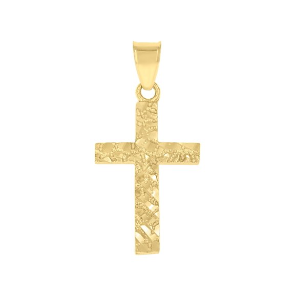 14K Yellow Gold Unisex Nugget Cross Religious Pendant