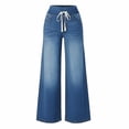 thumbnail image 6 of Women's Pull On High Waisted Wide Leg Jeans Stretchy Baggy Denim Trousers, 6 of 6