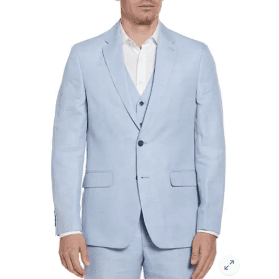 Perry Ellis Mens Slim fit Suit Jacket Linen Blazer 44 R Blue Solid Stretch