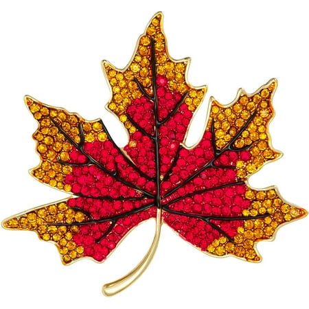 Napier Rhinestone Fall Maple Leaf Pin Gold tone multi