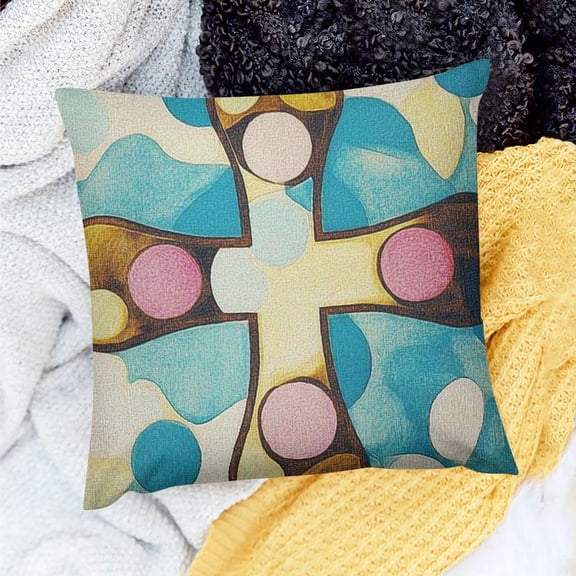 PRATYUS Happy Easter Decorative Throw Pillow Covers, Religious Cross Rabbit Porch Outdoor Home Decor, Spring Couch Cushion Case 18x18in