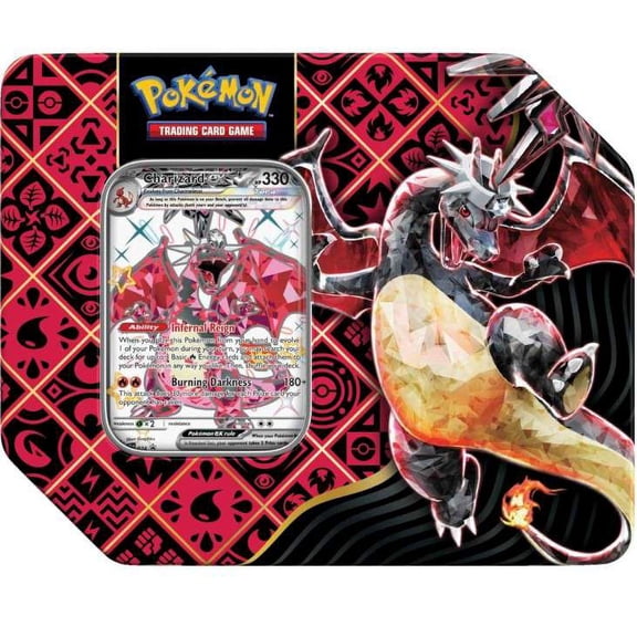 Collectible Pokemon Scarlet & Violet Paldean Fates Shiny Charizard ex Tin Set (5 Booster Packs & Promo Card)