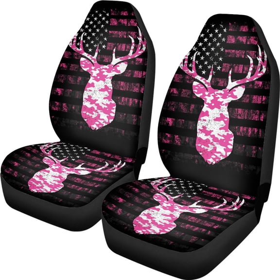 XYZCANDO Car Seat Covers Comfort Car Front Seat Covers Car Seat Covers Front Set Non-Slip Breathable Auto Truck, Deer Flag