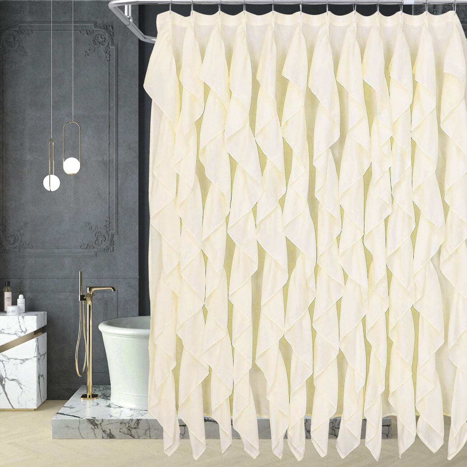 Farmhouse Style White Ruffle Shower Curtain 72" in Long & Wide(Aubrey