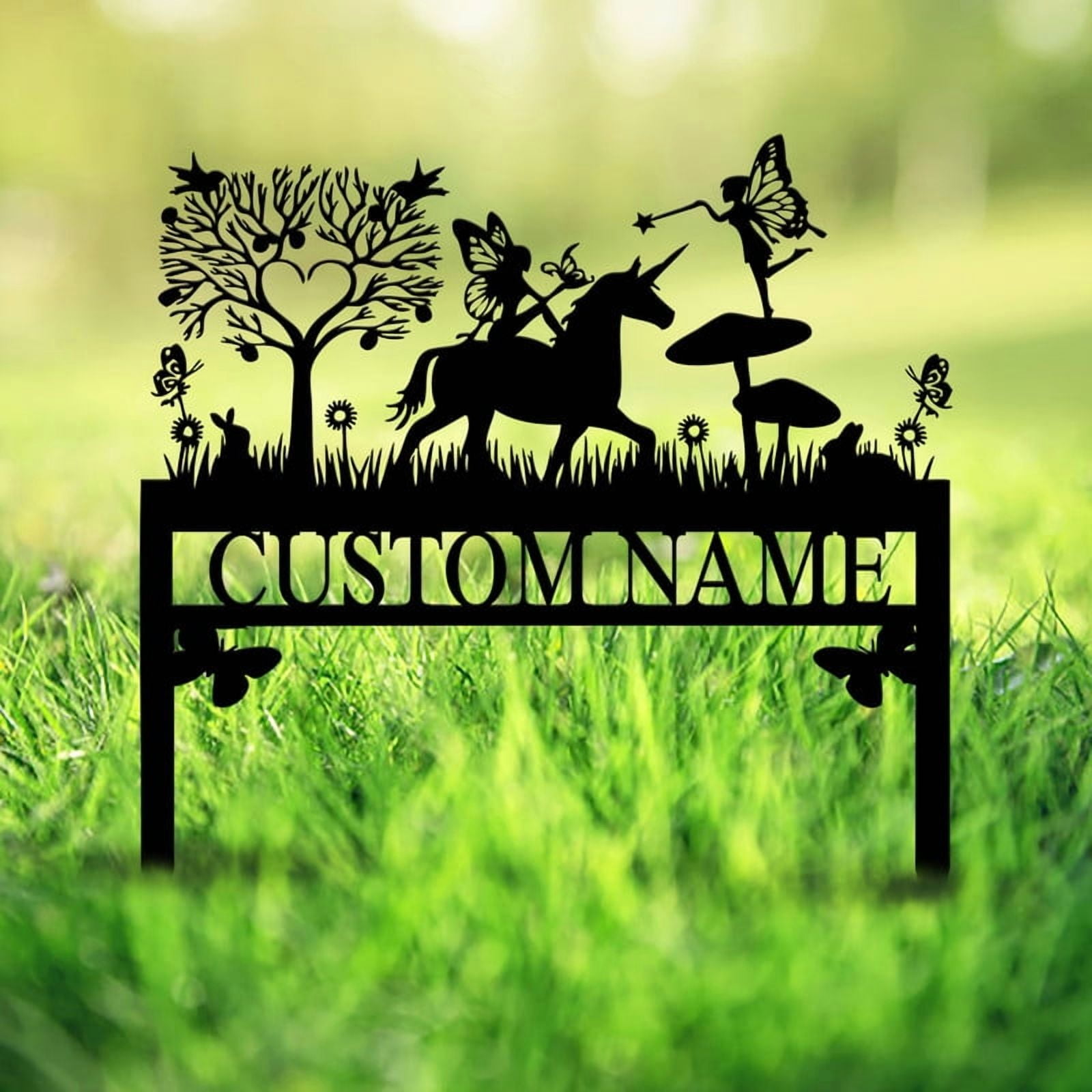 Customized Butterfly Bird Garden Name Sign | Personalized Memorial Garden Signs Outdoors | Custom Metal Yard Sign Plaque Stakes Decor