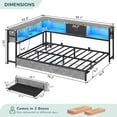 thumbnail image 5 of Full Size Corner Bed Frame with 2 Storage Drawers, Full Platform Bed with LED Light and Charging Station, Corner Bed Frame Daybed for Bedroom, Gray, 5 of 8