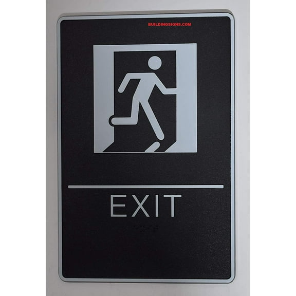 EXIT Sign with Tactile Graphic (Black,6x9 Comes with Double Sided Tape)- The Standard line