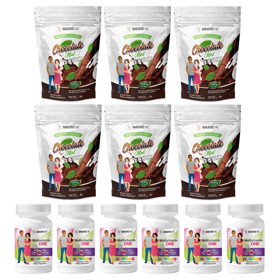 Gastric Sleeve Complete Vitamin Pack - Chewables Size: 6-Month Supply, BariatricPal Multivitamin ONE: Mixed Berry Chewable with 45mg Iron, BariatricPal Calcium Citrate Soft Chews: Chocolate Mint