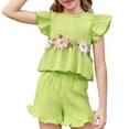 thumbnail image 2 of Girls Clothes Sleeveless Camisole Ruffle Tops and Jean Short Sets 1-8T Girl Clothes 5-6Years Green, 2 of 8