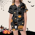thumbnail image 2 of Shadoumai Big Halloween Pajamas Set Button Down Ghost Print Shirt and Pant Set with Pockets Silk Homewear Set Colouring Pajama Sets Sleepwear for, 2 of 4