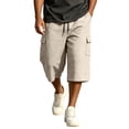 thumbnail image 2 of Zimjoy Men's Below Knee Length Cargo Shorts Elastic Drawstring Capri Bermuda Loose Fit Casual Streetwear Walking Utility Shorts with Multi Pockets Beige S, 2 of 7
