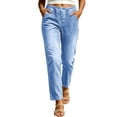 thumbnail image 2 of QSAWXQZ Womens Mid Waist Cropped Jeans Straight Leg Denim Pants Pockets Casual Trousers 3XL, 2 of 8