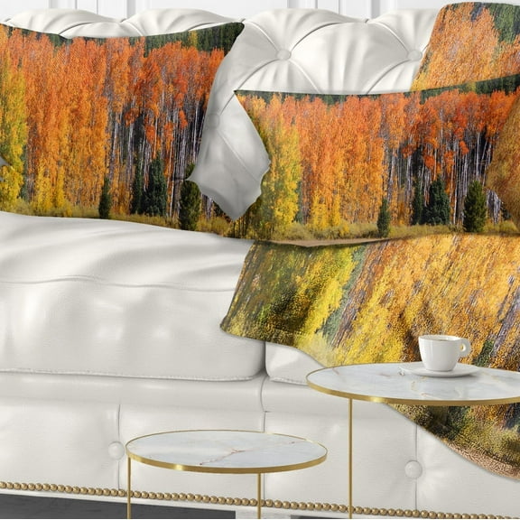 Designart Fall Trees Panorama - Landscape Printed Throw Pillow - 12x20