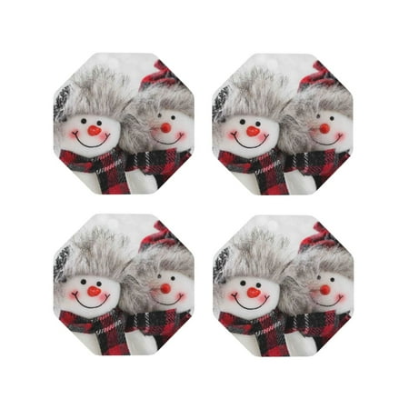 

Matuu Christmas Snowman With Hat for Cup Coasters Set of 4 Leather Coasters Desk Coasters for Office Measures 4” x 4”-Octagon