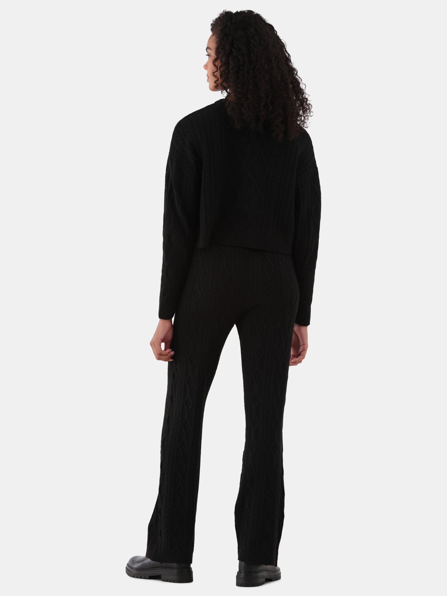 No Boundaries Mixed Stitch Crew Neck Sweater and Pant Set, 2-Piece, Woman's